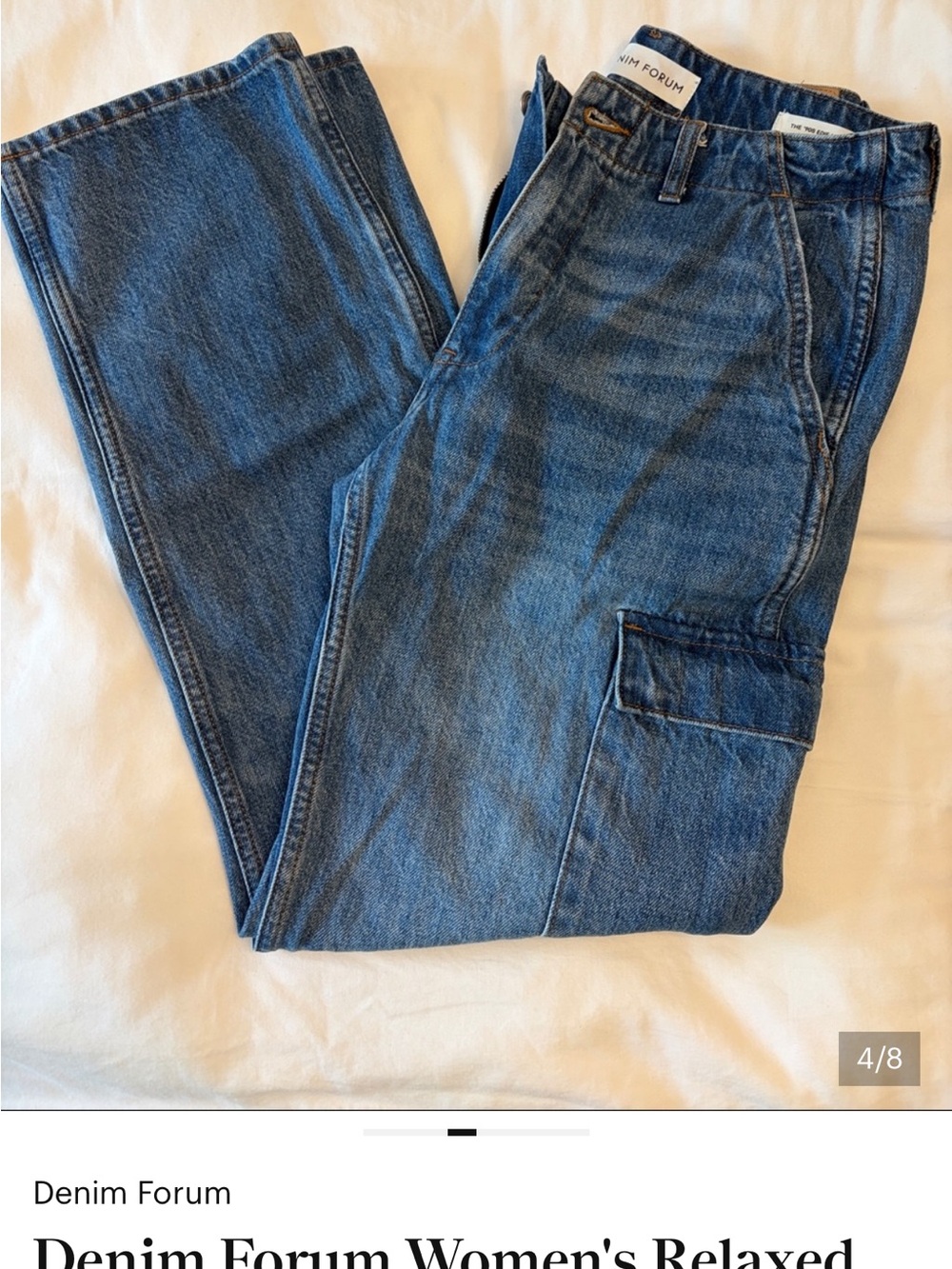Denim Forum Straight-Leg Relaxed Cargo Jeans - Blue - Picture 4 of 7